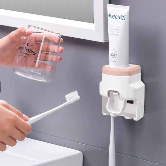 Automatic Toothpaste Dispenser & Toothbrush Holder – Wall-Mounted, Duplex Organizer